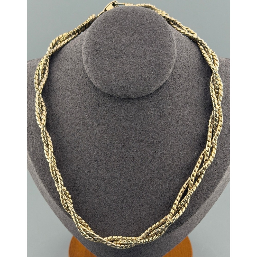 Vintage Coro Pegasus Gold Tone Triple Strand Braided Chain Necklace 15 Inch